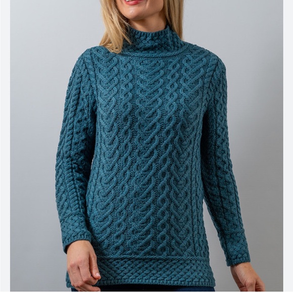 Aran Crafts Sweaters - Aran Crafts Made in Ireland Chunky Cable Knit Mockneck Sweater 100% Merino Wool